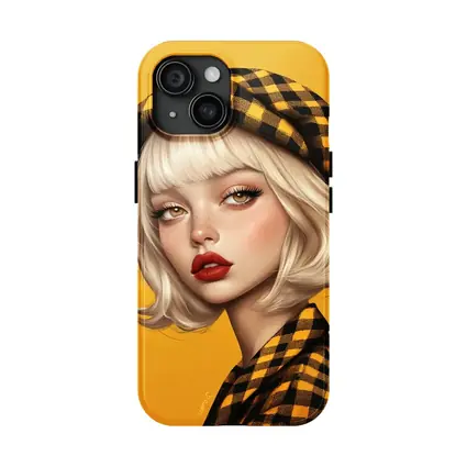 Blonde Girl Yellow Plaid Beret Digital Art