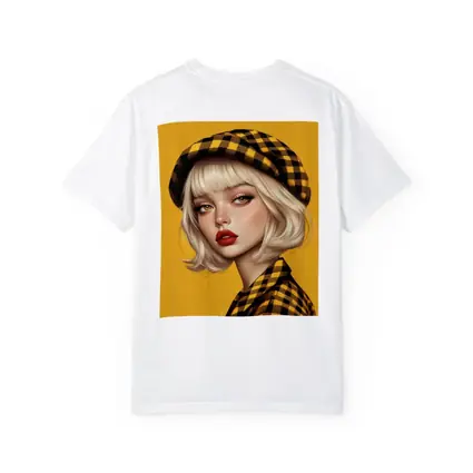 Blonde Girl Yellow Plaid Beret Digital Art