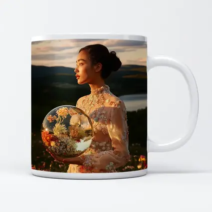Woman Holding Flower Globe in Field