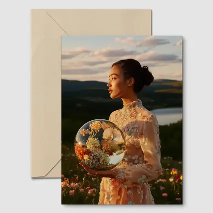 Woman Holding Flower Globe in Field