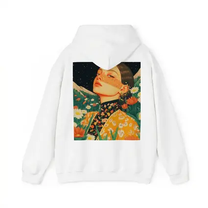 Woman In Flowers Starry Night Illustration