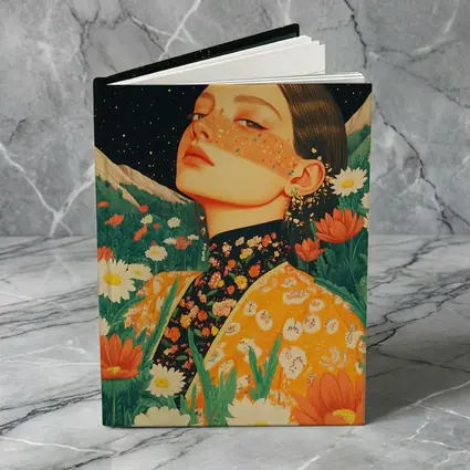 Woman In Flowers Starry Night Illustration