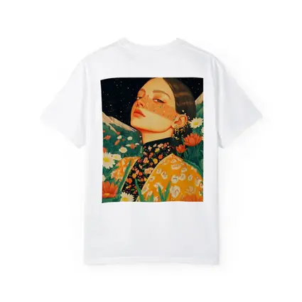 Woman In Flowers Starry Night Illustration