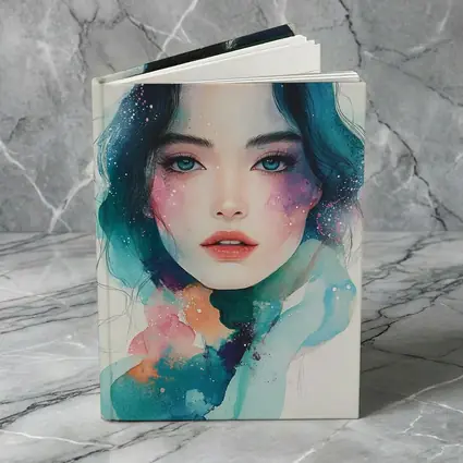 Watercolor Girl Portrait Blue Teal Galaxy