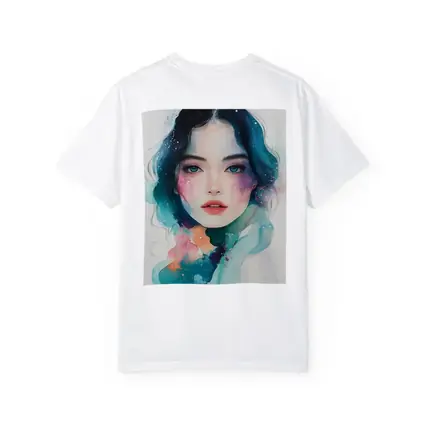 Watercolor Girl Portrait Blue Teal Galaxy