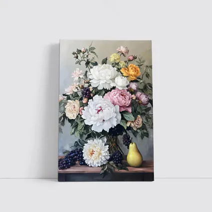 Peonies Roses Grapes Pear Still Life Painting