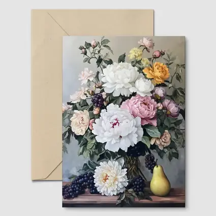 Peonies Roses Grapes Pear Still Life Painting