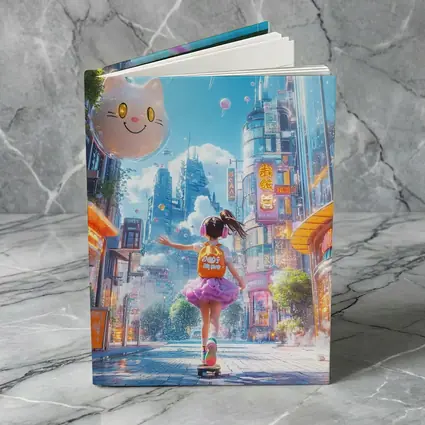 Anime Girl Skateboarding Futuristic Neon City