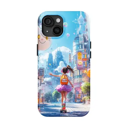 Anime Girl Skateboarding Futuristic Neon City