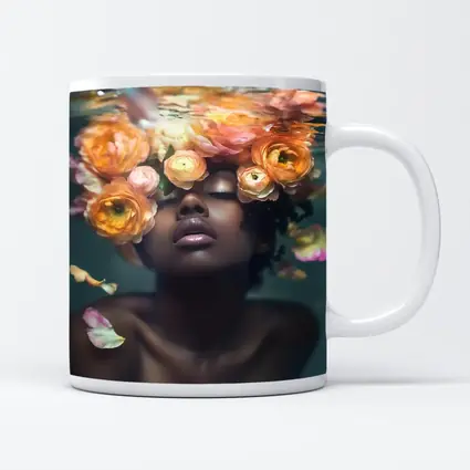 Black Woman Underwater Surrounded by Ranunculus Flowers