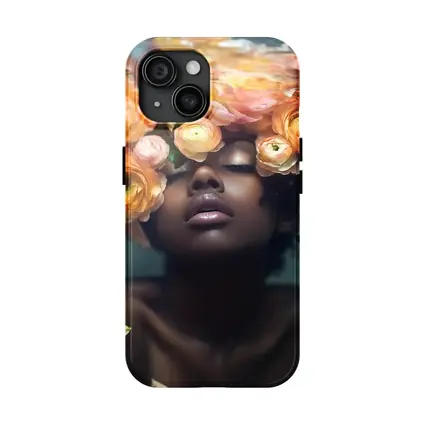 Black Woman Underwater Surrounded by Ranunculus Flowers