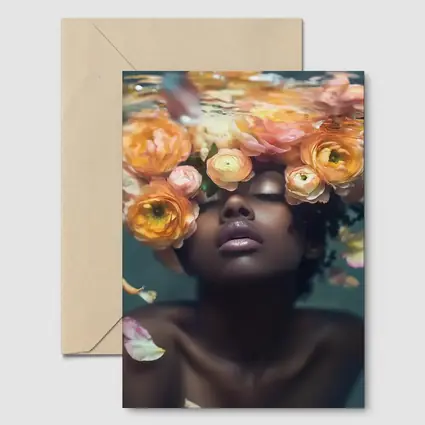 Black Woman Underwater Surrounded by Ranunculus Flowers