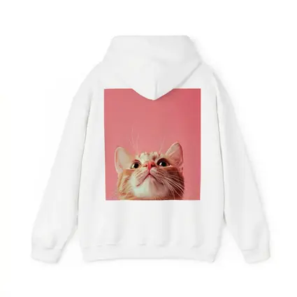 Ginger Tabby Cat Looking Up Pink Background