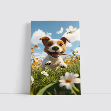 Cartoon Jack Russell Puppy Running Flower Field