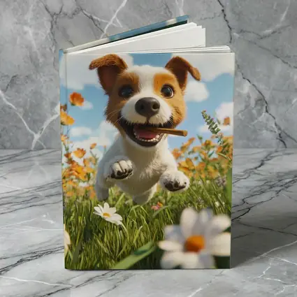 Cartoon Jack Russell Puppy Running Flower Field