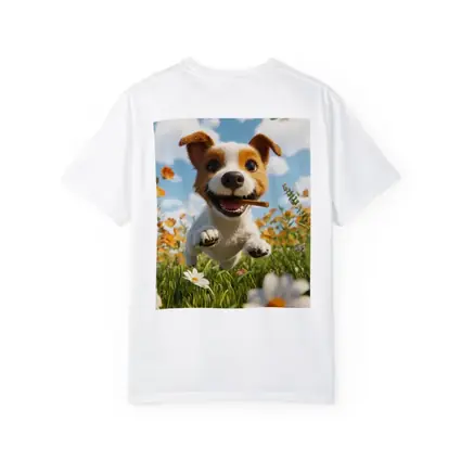 Cartoon Jack Russell Puppy Running Flower Field