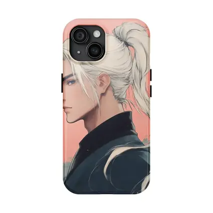 Anime Male White Hair Pink Background Art