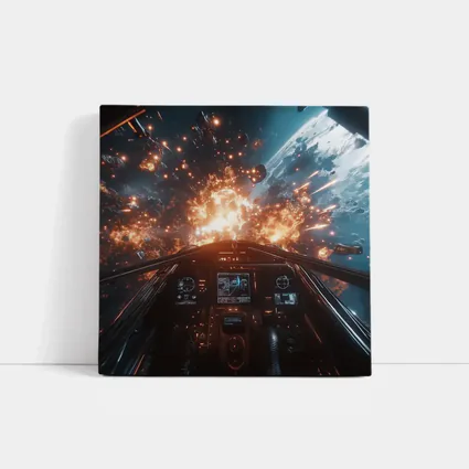 Space Fighter Cockpit Explosion Battle Scene