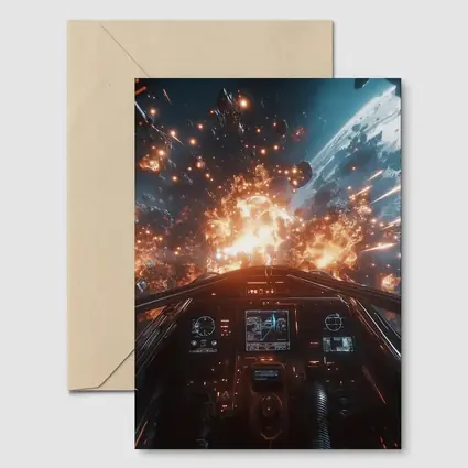 Space Fighter Cockpit Explosion Battle Scene