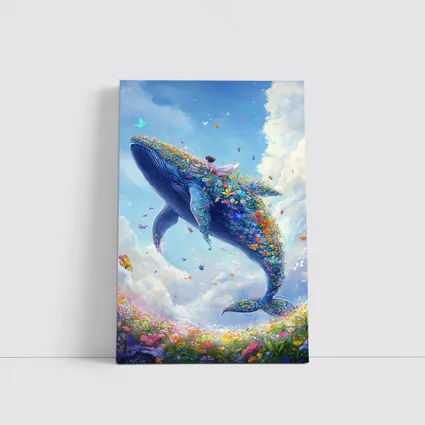 Fantasy Whale Covered In Flowers Sky