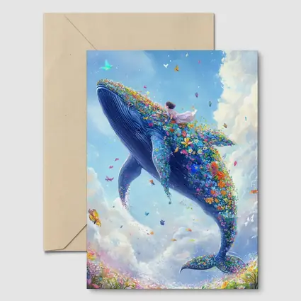 Fantasy Whale Covered In Flowers Sky