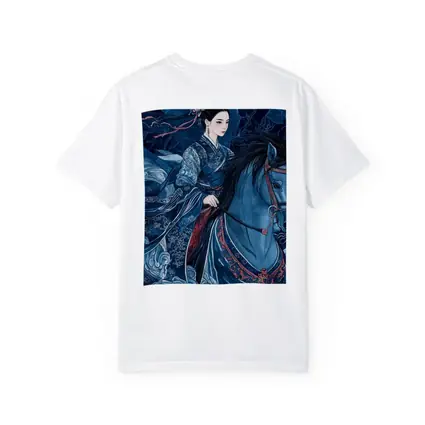 Chinese Woman Riding Blue Horse Dark Fantasy