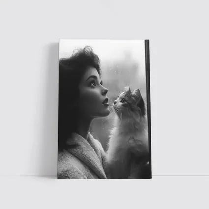 Woman and Cat by Rainy Window