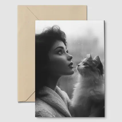 Woman and Cat by Rainy Window
