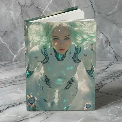 Cyberpunk Android Woman Floating Above Flowers