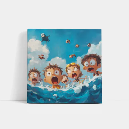 Cartoon Kids Shocked in Ocean Waves