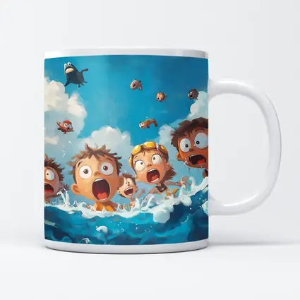 Cartoon Kids Shocked in Ocean Waves