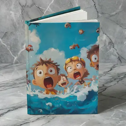 Cartoon Kids Shocked in Ocean Waves
