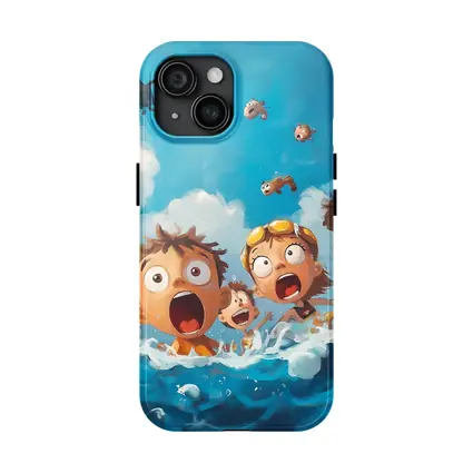 Cartoon Kids Shocked in Ocean Waves