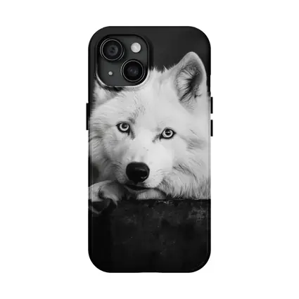 White Wolf Close Up Black White Portrait