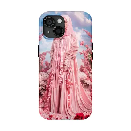 Pink Hijab Fashion Portrait Floral Background