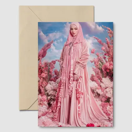 Pink Hijab Fashion Portrait Floral Background
