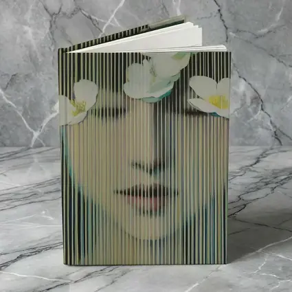 Woman Face White Flowers Striped Abstract Art