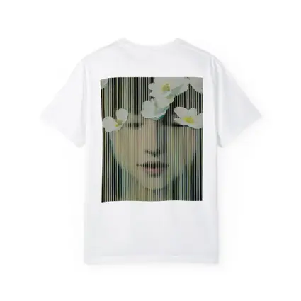 Woman Face White Flowers Striped Abstract Art