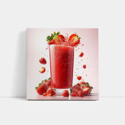 Fresh Strawberry Juice Glass Red Background