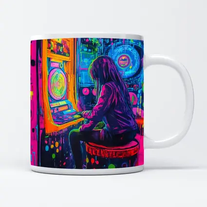 Neon Girl Playing Arcade Game Graffiti Art