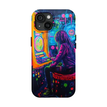 Neon Girl Playing Arcade Game Graffiti Art