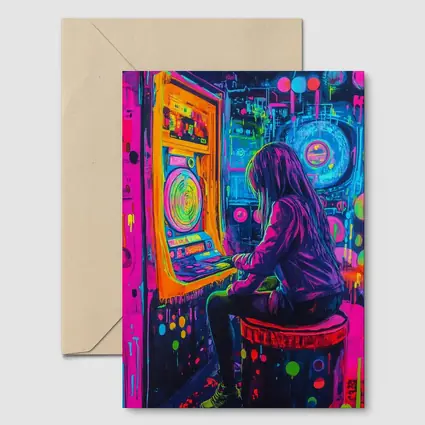 Neon Girl Playing Arcade Game Graffiti Art