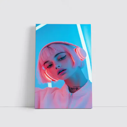 Pink Hair Girl Neon Blue Light Portrait