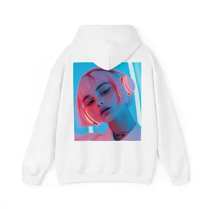 Pink Hair Girl Neon Blue Light Portrait