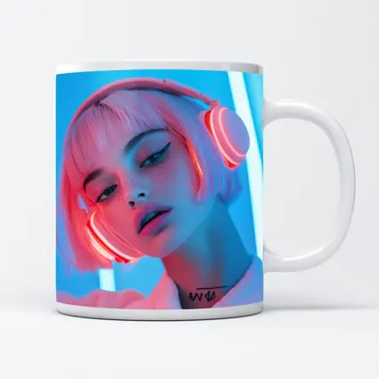 Pink Hair Girl Neon Blue Light Portrait