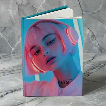 Pink Hair Girl Neon Blue Light Portrait