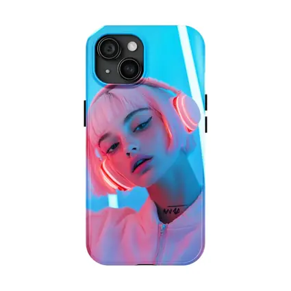 Pink Hair Girl Neon Blue Light Portrait