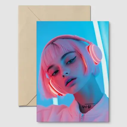Pink Hair Girl Neon Blue Light Portrait