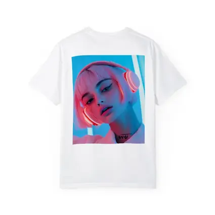 Pink Hair Girl Neon Blue Light Portrait