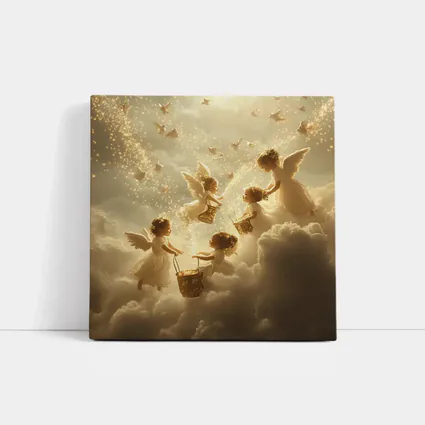 Angel Children Flying Among Golden Clouds